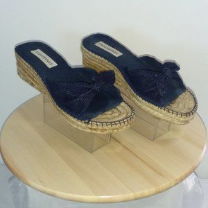 Womens Blue Espadrilles Sandals Size 8 Shoes Wedge Platform Peep Toe Beach Party